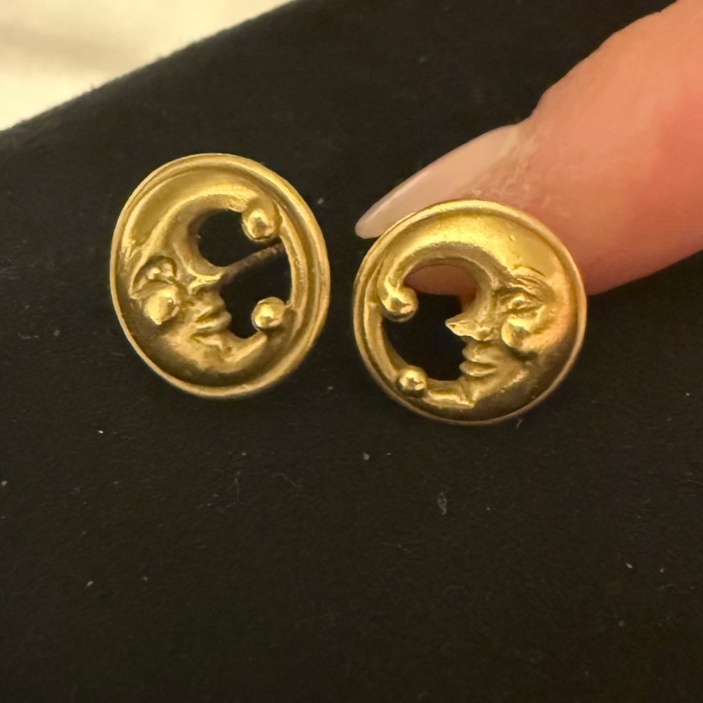 Celestial Moon Face Gold Earrings